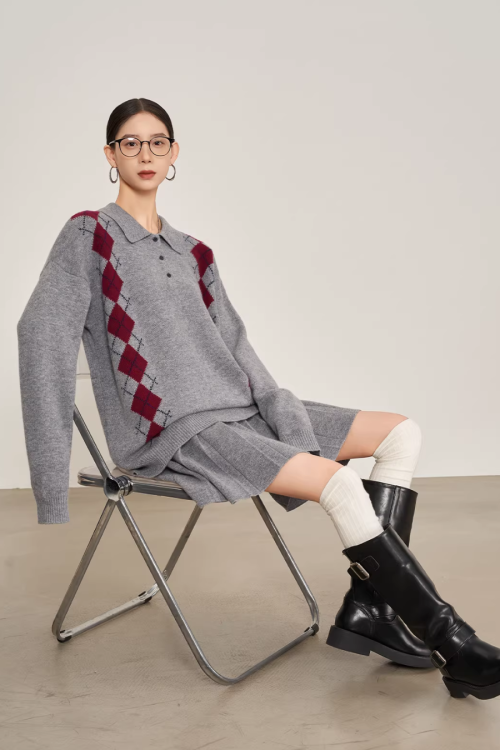 Argyle Knit Tops / Knit Mini Skirt