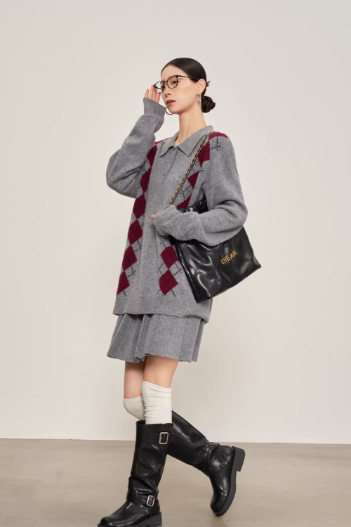 Argyle Knit Tops / Knit Mini Skirt