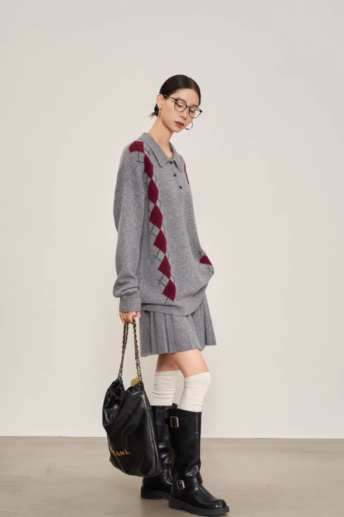 Argyle Knit Tops / Knit Mini Skirt