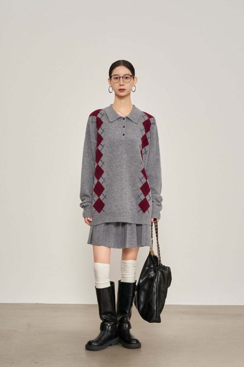 Argyle Knit Tops / Knit Mini Skirt