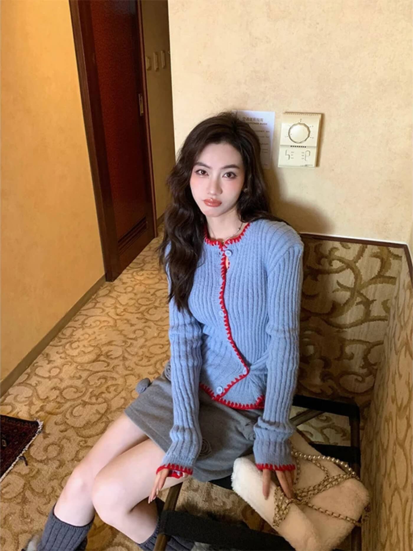 Asymmetric Contrast Trim Knit Cardigan