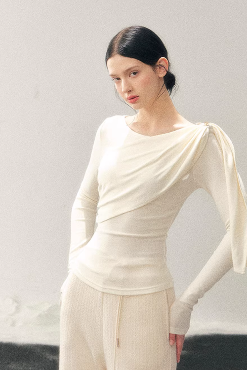 Asymmetric Drape Long Sleeve Top