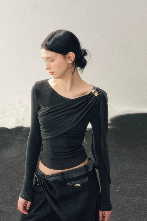 Asymmetric Drape Long Sleeve Top