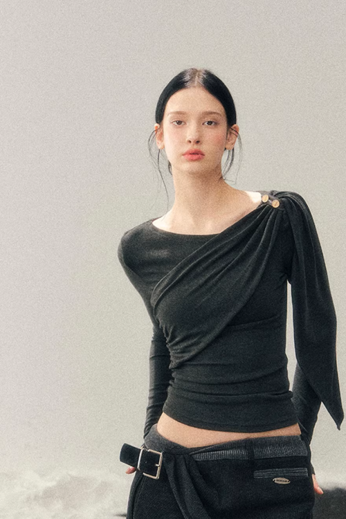 Asymmetric Drape Long Sleeve Top