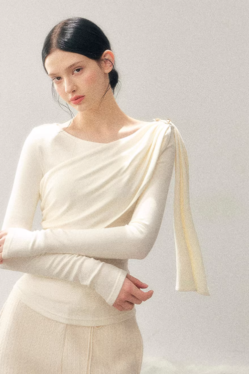 Asymmetric Drape Long Sleeve Top