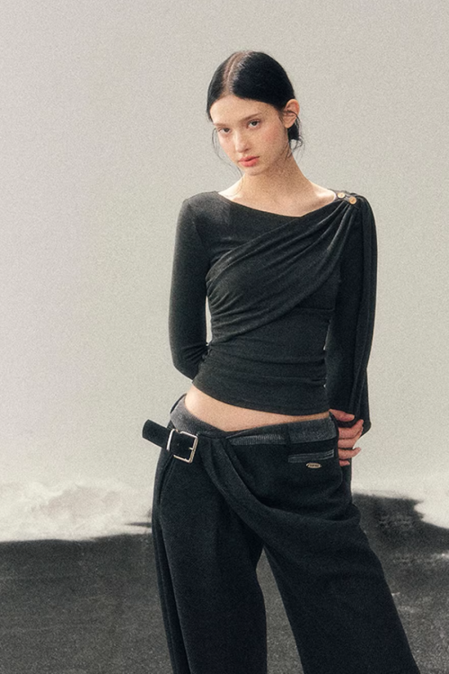 Asymmetric Drape Long Sleeve Top