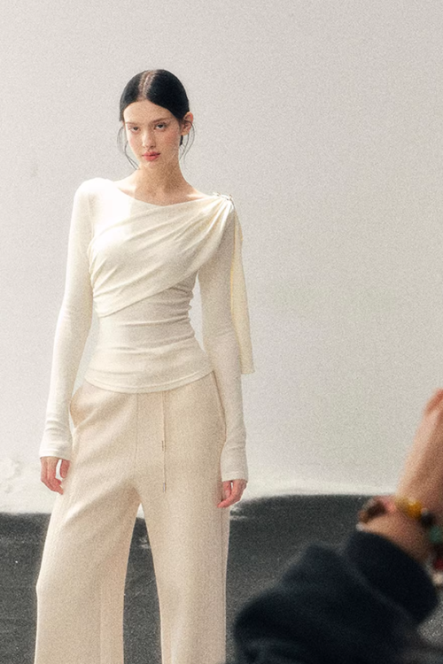 Asymmetric Drape Long Sleeve Top
