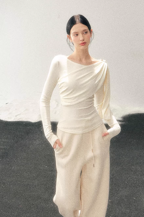 Asymmetric Drape Long Sleeve Top