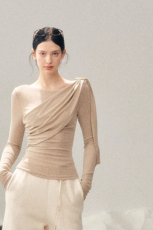 Asymmetric Drape Long Sleeve Top