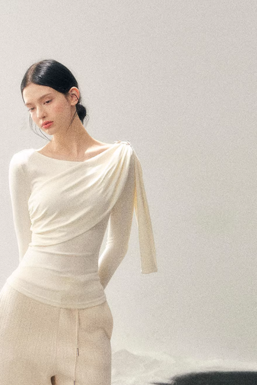 Asymmetric Drape Long Sleeve Top