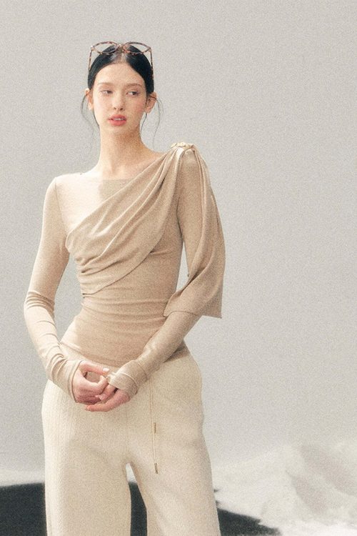 Asymmetric Drape Long Sleeve Top
