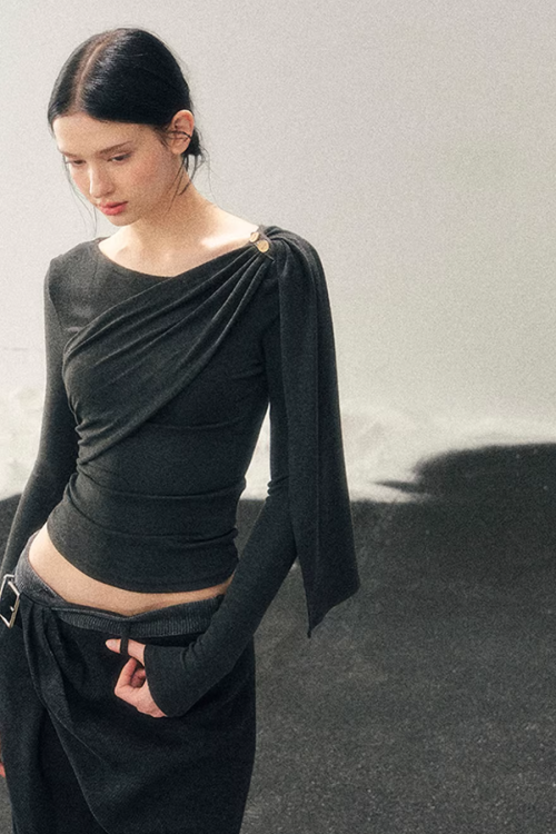 Asymmetric Drape Long Sleeve Top