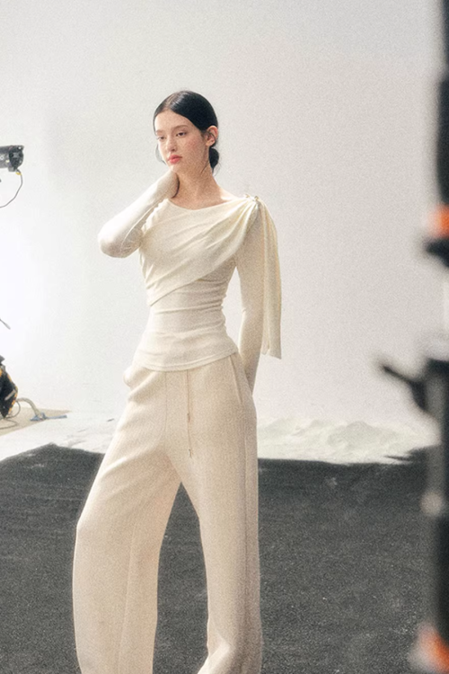 Asymmetric Drape Long Sleeve Top