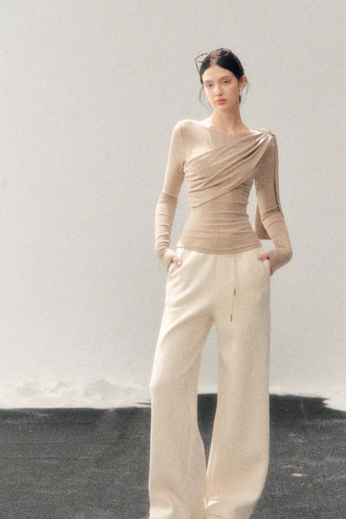Asymmetric Drape Long Sleeve Top