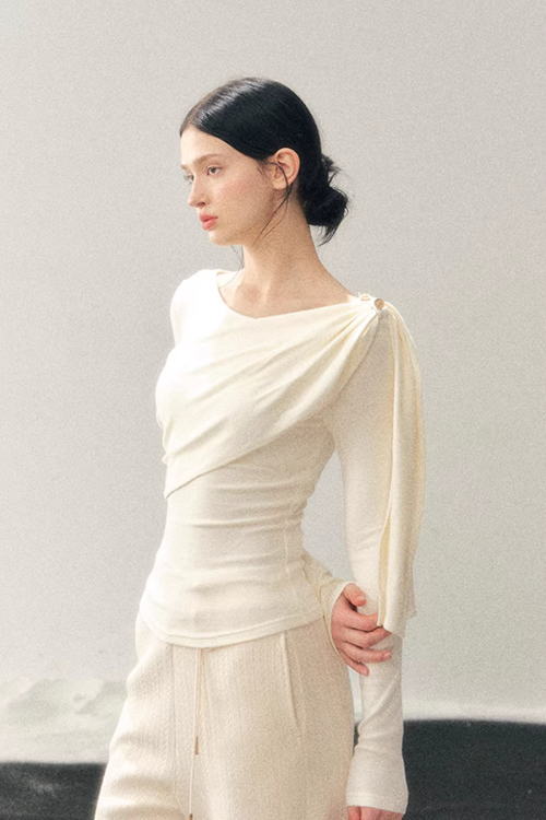 Asymmetric Drape Long Sleeve Top