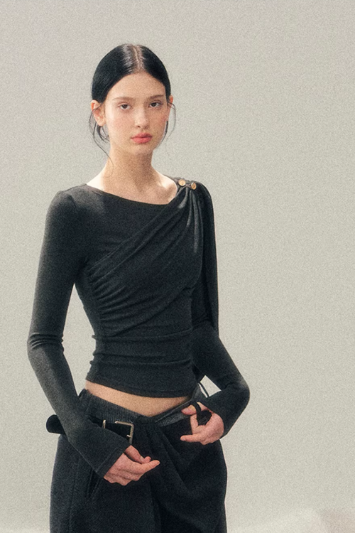 Asymmetric Drape Long Sleeve Top