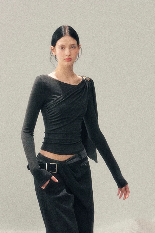 Asymmetric Drape Long Sleeve Top