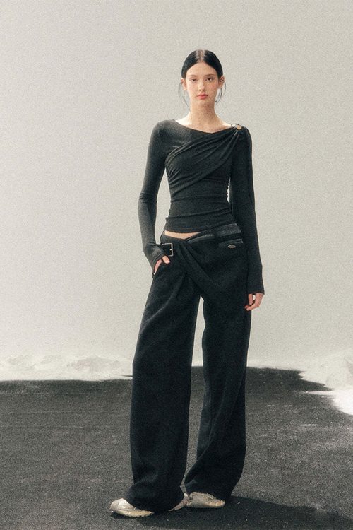 Asymmetric Drape Long Sleeve Top