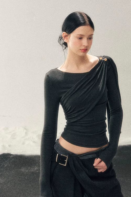 Asymmetric Drape Long Sleeve Top