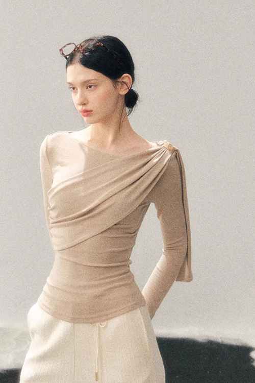 Asymmetric Drape Long Sleeve Top