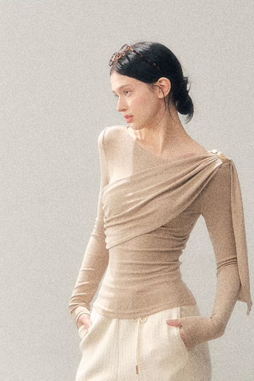 Asymmetric Drape Long Sleeve Top