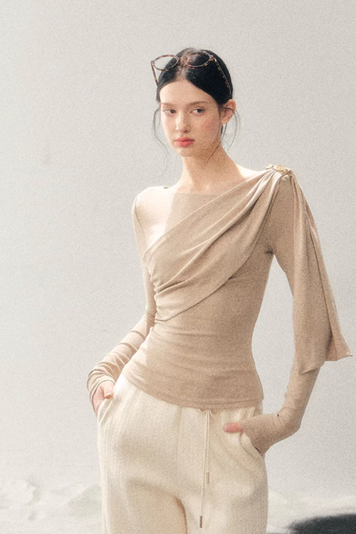 Asymmetric Drape Long Sleeve Top