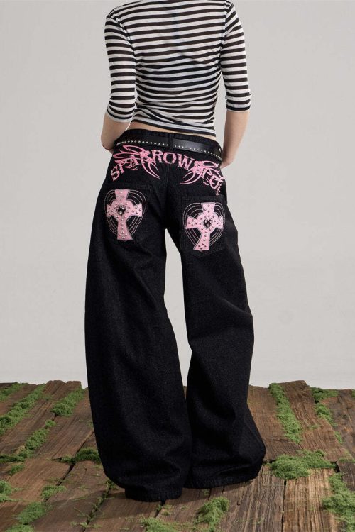 Back Logo Wide Denim Pants