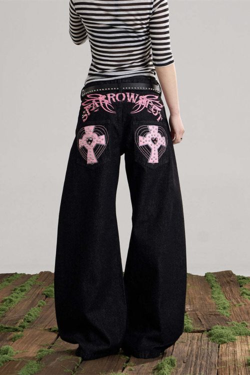 Back Logo Wide Denim Pants