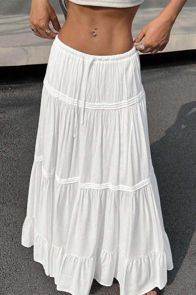 Ballet Gentle White Low Waist A Line Maxi Skirt