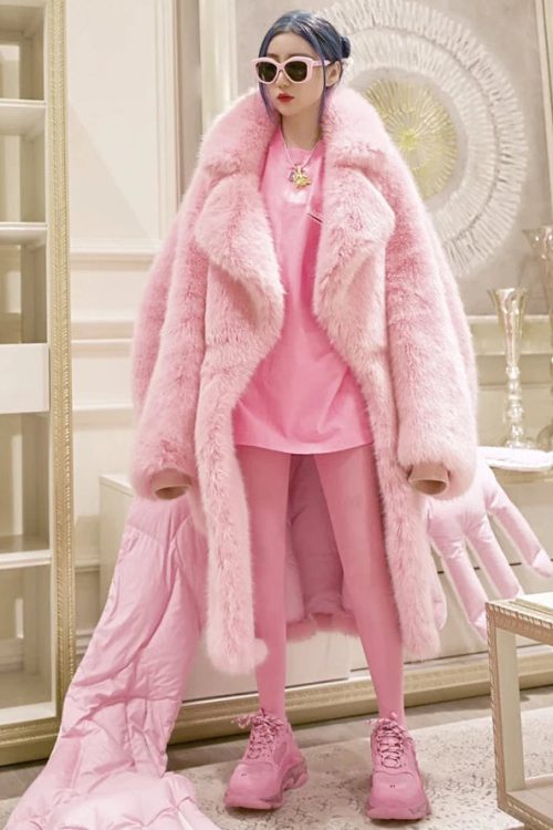 Barbiecore Plush Faux Fur Maxi Coat