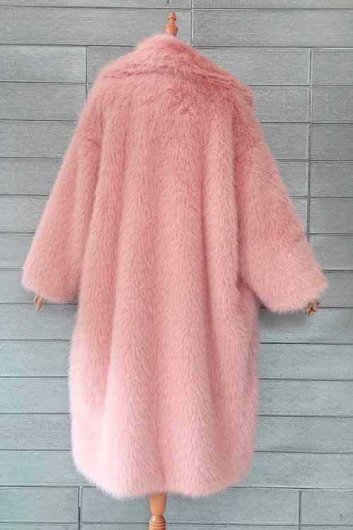 Barbiecore Plush Faux Fur Maxi Coat