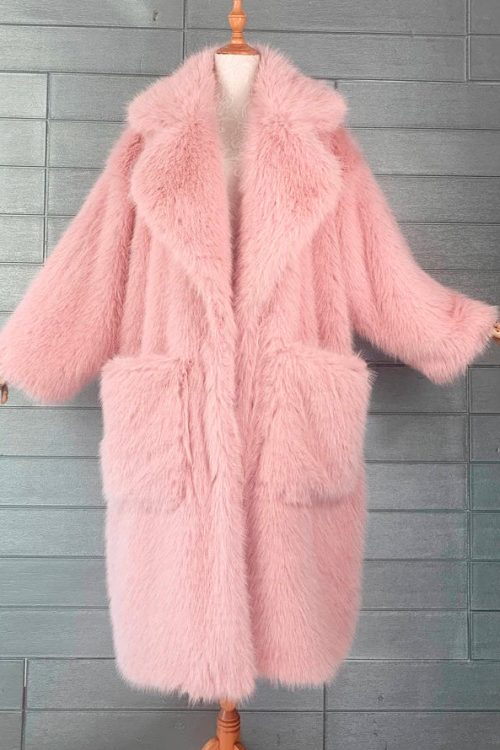Barbiecore Plush Faux Fur Maxi Coat
