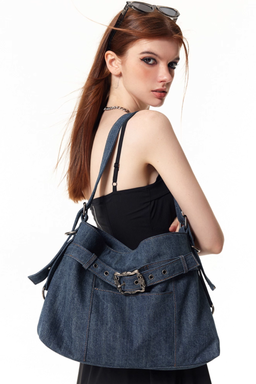 Belt Denim Fabric Shoulder Bag