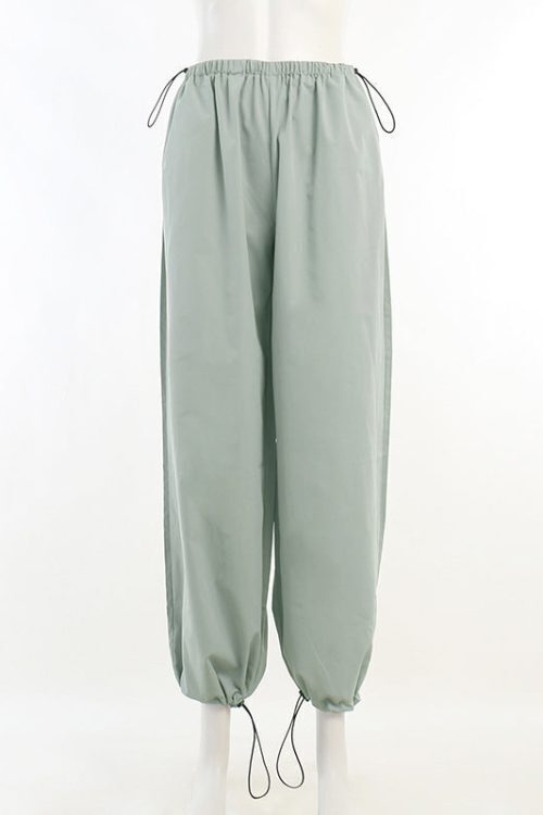 Belted Drawstring Parachute Cargo Pants