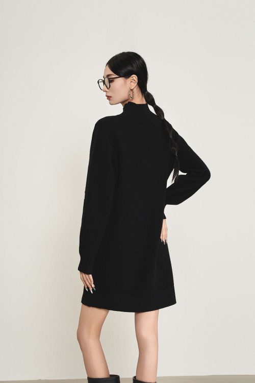 Big Flower Print Mock Neck Dress