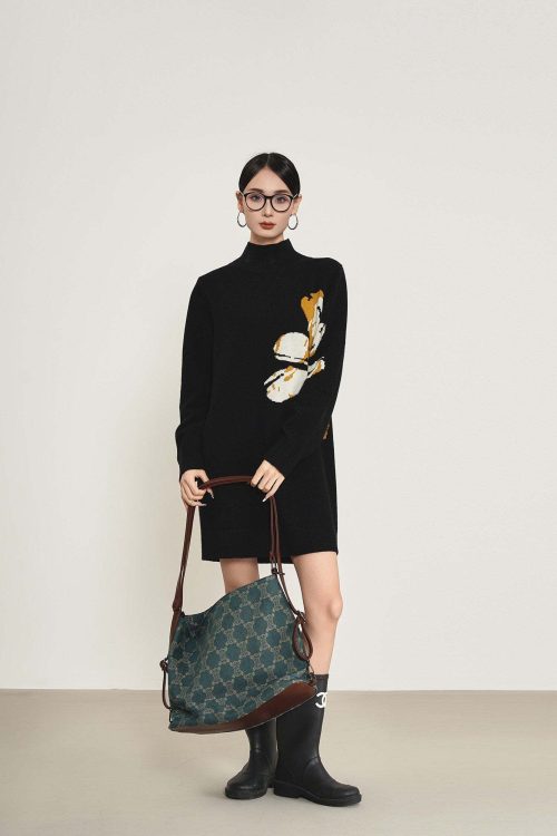 Big Flower Print Mock Neck Dress