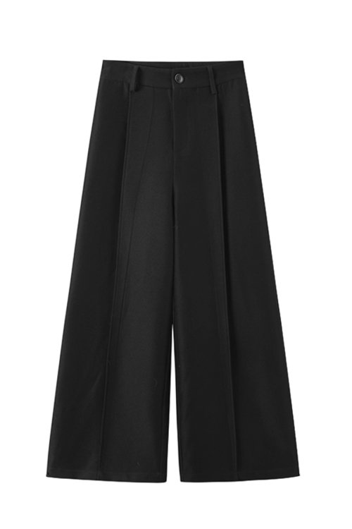 Black Gold Buckle Short Jacket / Black Casual Wide Pants