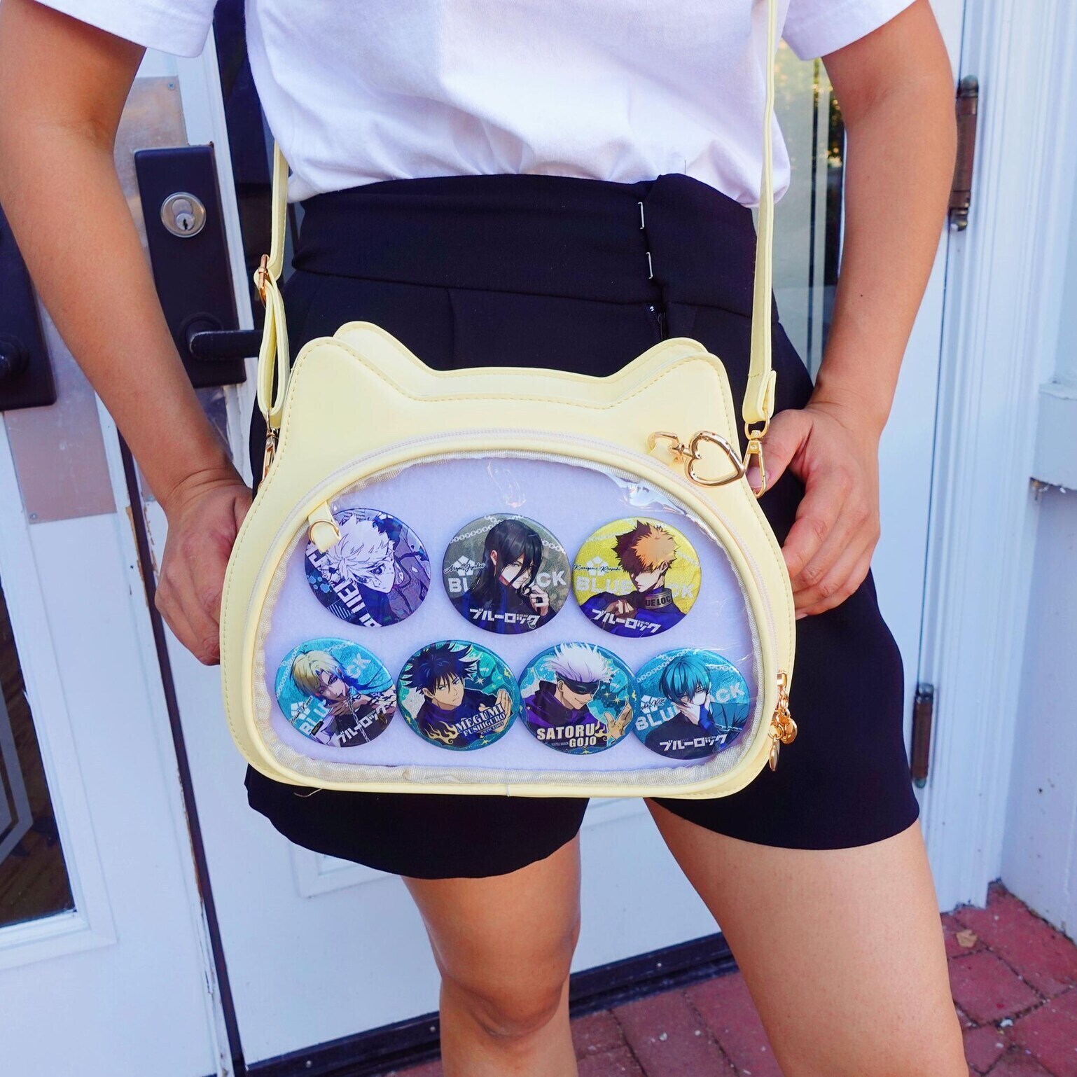 Black Kawaii Cat Convertible Ita Bag with Clear Window for Plushies and Pins
