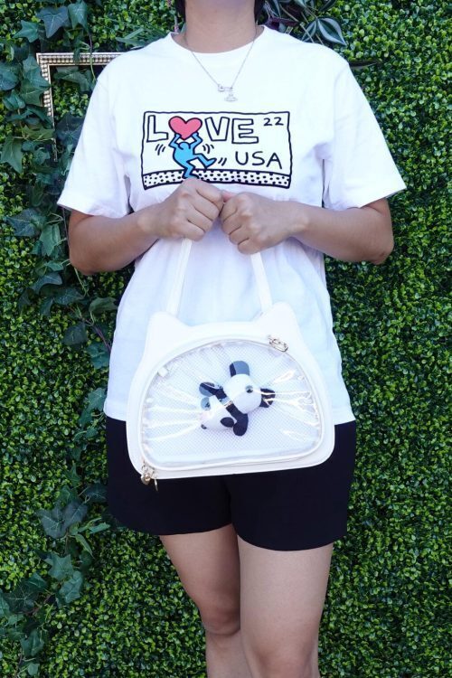 Black Kawaii Cat Convertible Ita Bag with Clear Window for Plushies and Pins