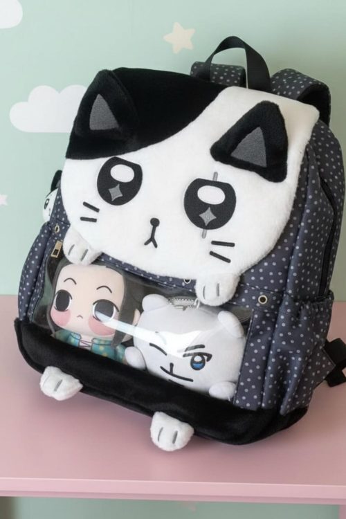 Black Kawaii Cat Ita Backpack for Plushies and Pins