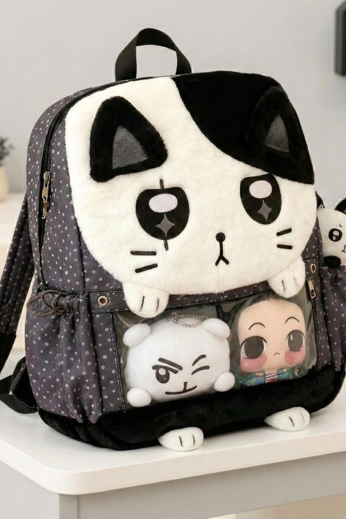 Black Kawaii Cat Ita Backpack for Plushies and Pins