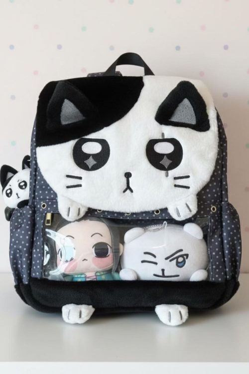 Black Kawaii Cat Ita Backpack for Plushies and Pins