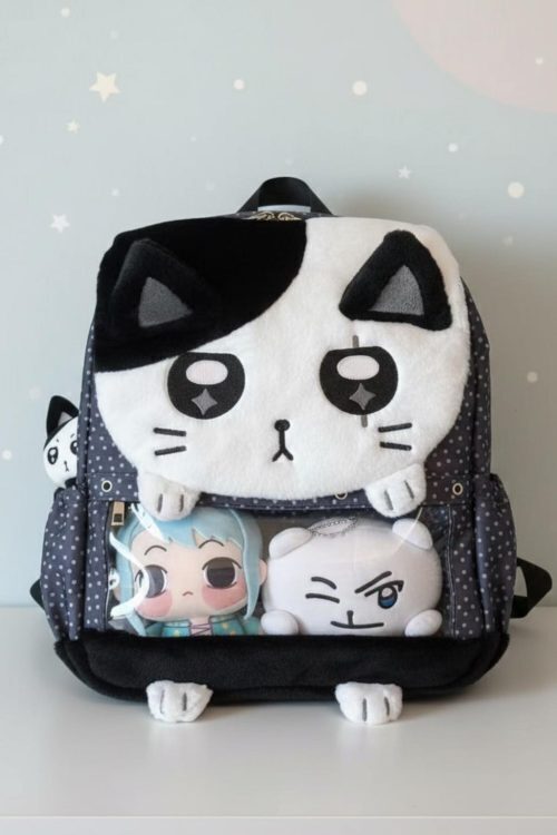Black Kawaii Cat Ita Backpack for Plushies and Pins