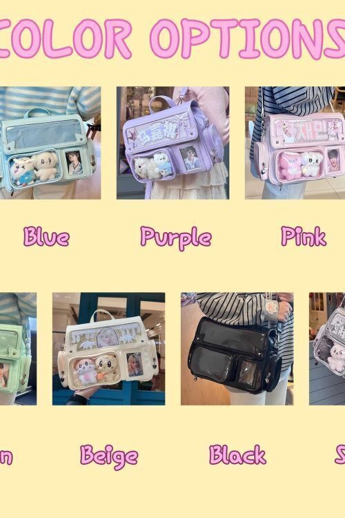 Black Kawaii Convertible Ita Bag with Clear Window for Photocards and Pins
