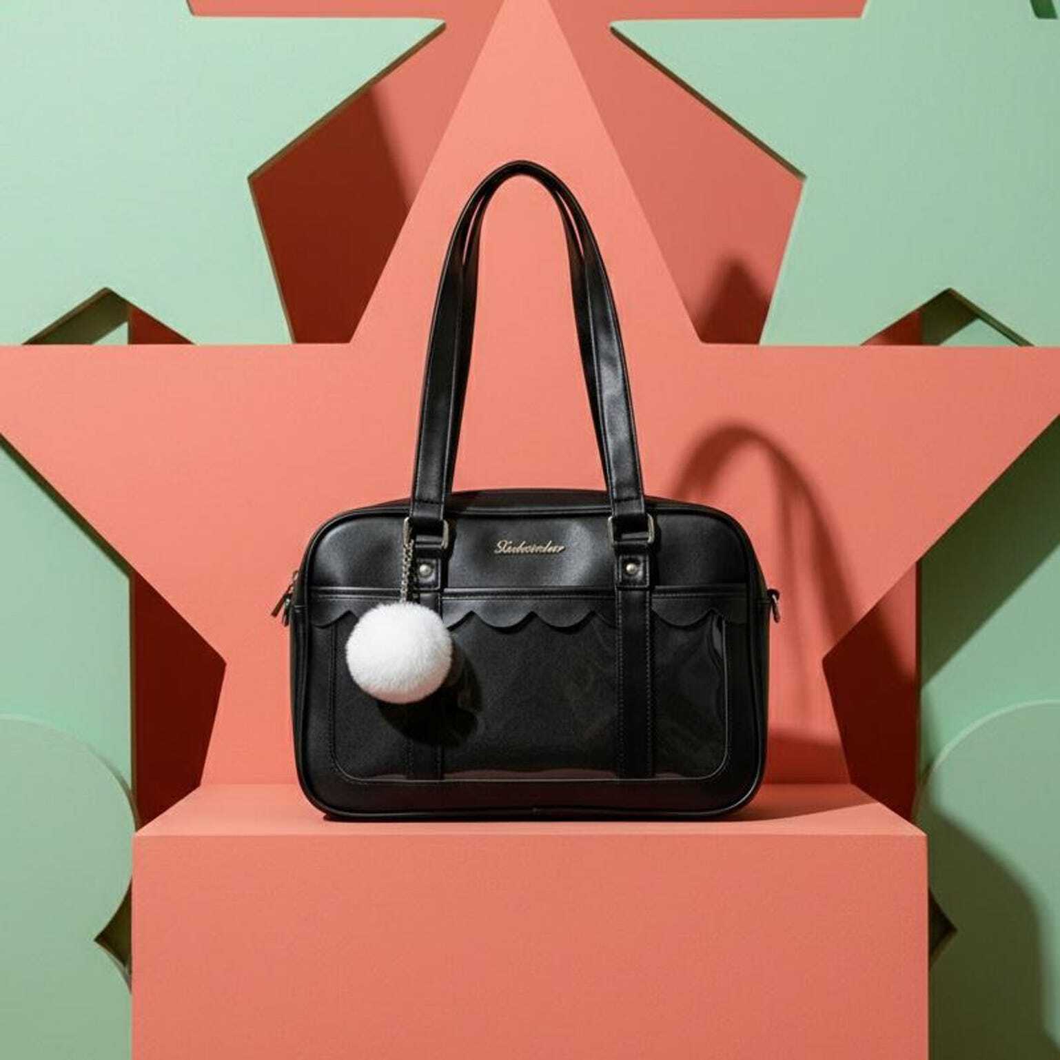 Black Kawaii Convertible Ita Bag with Clear Window for Pin Display