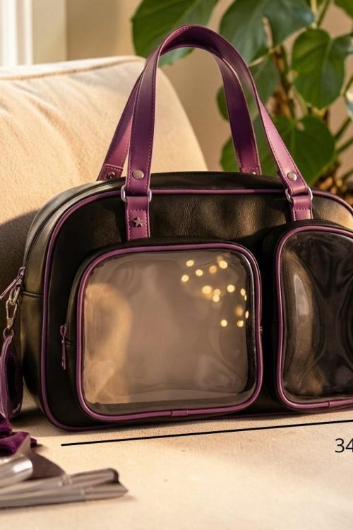 Black Kawaii Convertible Ita Bag with Clear Window for Pin Display