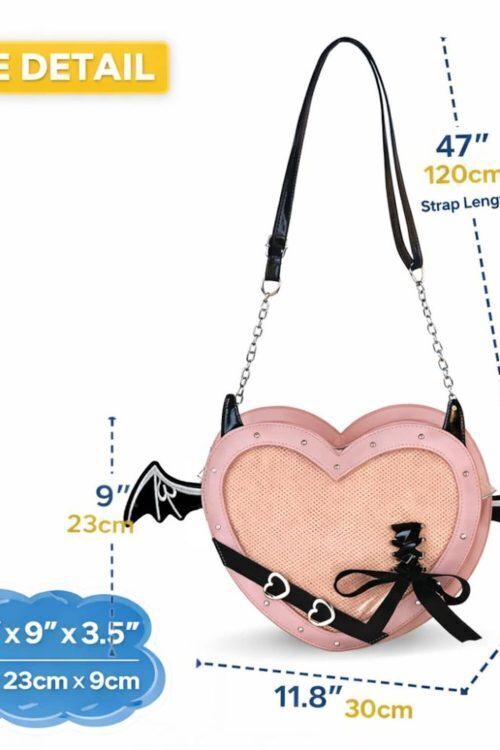 Black Kawaii Gothic Ita Crossbody Bag with Clear Window for Pin Display