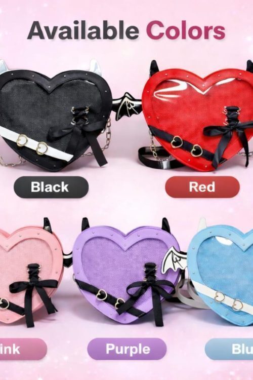 Black Kawaii Gothic Ita Crossbody Bag with Clear Window for Pin Display