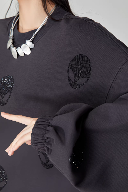 Black Rhinestone Sweatshirt Dress