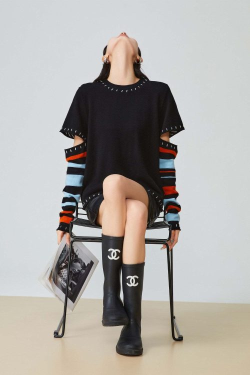 Black Striped Patchwork Knit